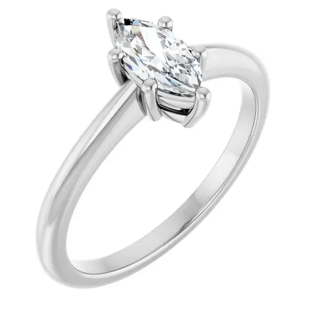14K White Gold 1/2 CT Marquise-Cut Diamond Solitaire Engagement Ring with Classic Six-Prong Setting