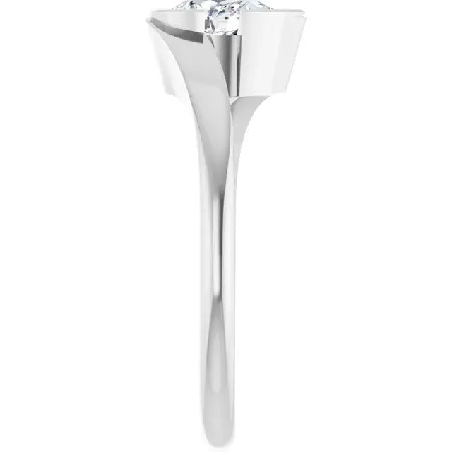 14K White Gold 1/2 CT Pear-Shaped Diamond Bypass Engagement Ring with Bezel Setting