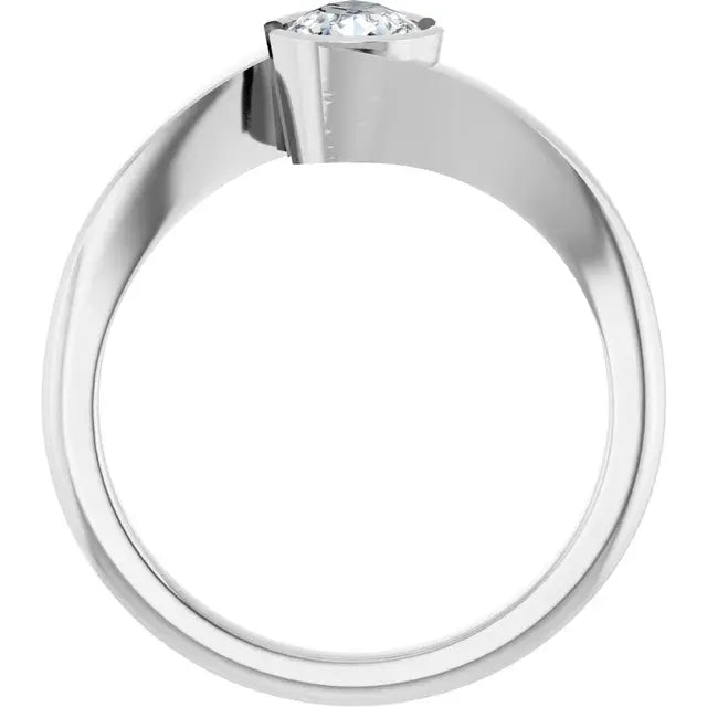 14K White Gold 1/2 CT Pear-Shaped Diamond Bypass Engagement Ring with Bezel Setting