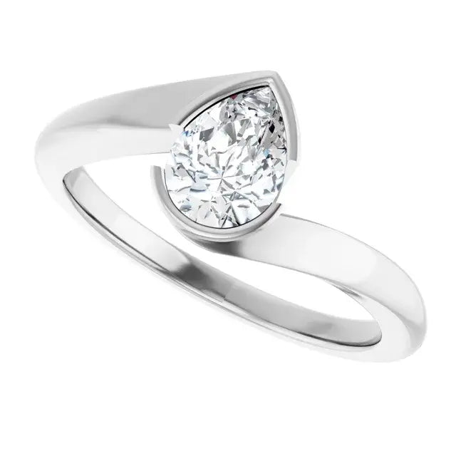 14K White Gold 1/2 CT Pear-Shaped Diamond Bypass Engagement Ring with Bezel Setting