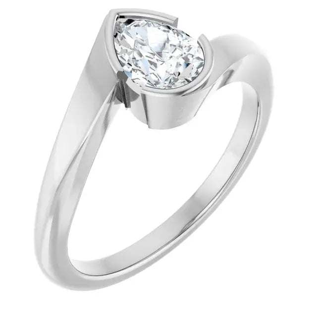 14K White Gold 1/2 CT Pear-Shaped Diamond Bypass Engagement Ring with Bezel Setting