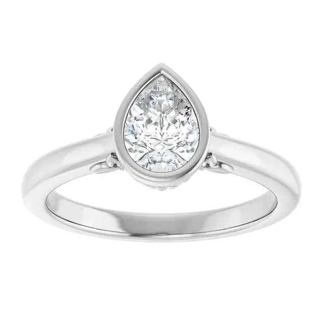 14K White Gold 1/2 CT Pear-Shaped Diamond Engagement Ring with Bezel Setting