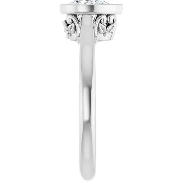 14K White Gold 1/2 CT Pear-Shaped Diamond Engagement Ring with Bezel Setting