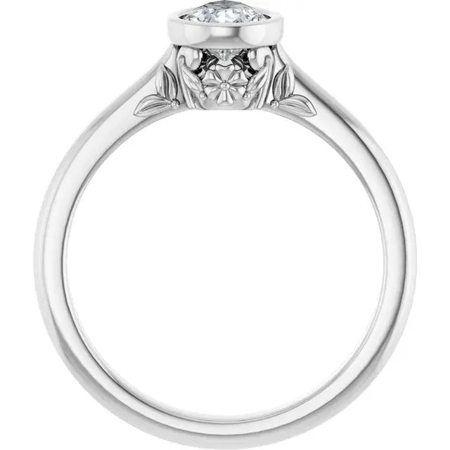14K White Gold 1/2 CT Pear-Shaped Diamond Engagement Ring with Bezel Setting