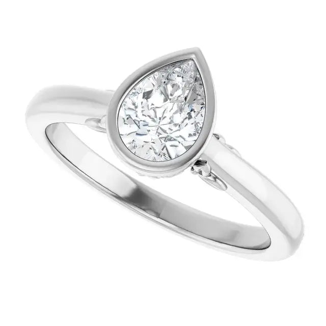 14K White Gold 1/2 CT Pear-Shaped Diamond Engagement Ring with Bezel Setting
