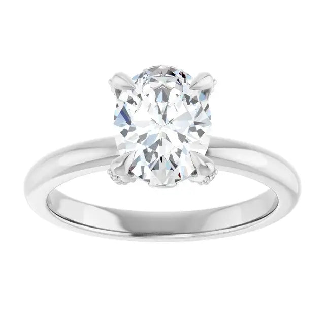 14K White Gold 1.32 CTW Oval-Cut Lab Grown Diamond Solitaire Engagement Ring with Pavé Band