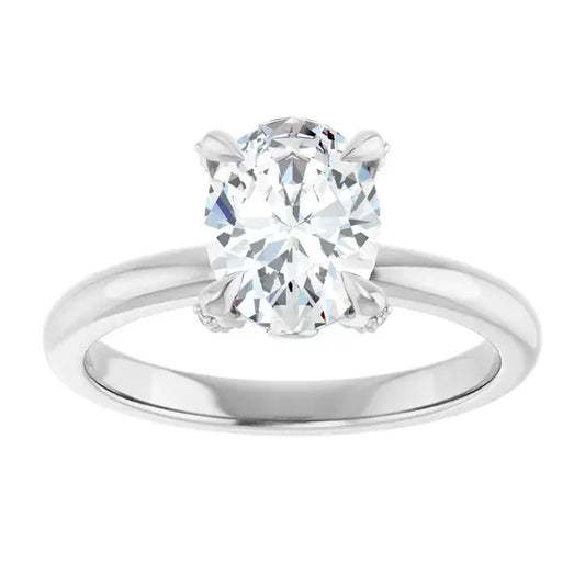 14K White Gold 1.32 CTW Oval-Cut Lab Grown Diamond Solitaire Engagement Ring with Pavé Band