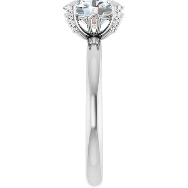 14K White Gold 1.32 CTW Oval-Cut Lab Grown Diamond Solitaire Engagement Ring with Pavé Band