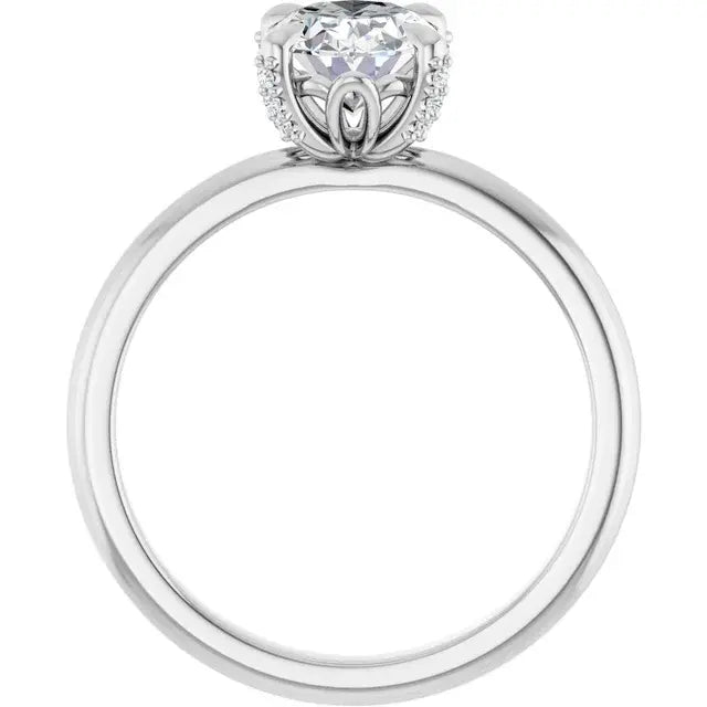 14K White Gold 1.32 CTW Oval-Cut Lab Grown Diamond Solitaire Engagement Ring with Pavé Band