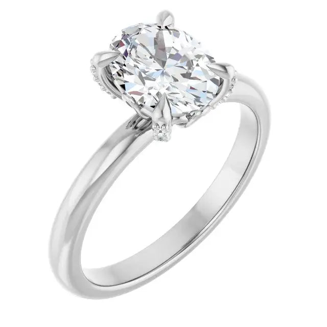 14K White Gold 1.32 CTW Oval-Cut Lab Grown Diamond Solitaire Engagement Ring with Pavé Band