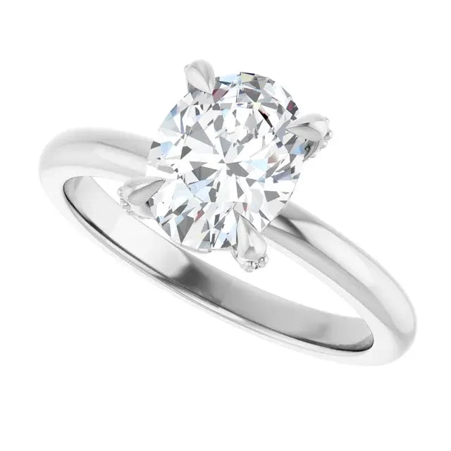 14K White Gold 1.32 CTW Oval-Cut Lab Grown Diamond Solitaire Engagement Ring with Pavé Band