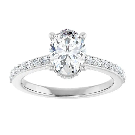 14K White Gold 1.33 CTW Oval-Cut Diamond Engagement Ring with a Hidden Halo Setting-