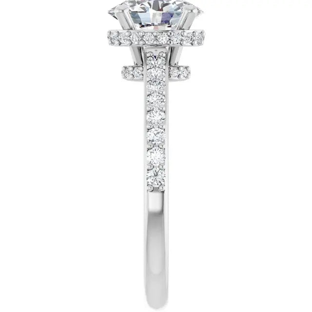 14K White Gold 1.33 CTW Oval-Cut Diamond Engagement Ring with a Hidden Halo Setting-