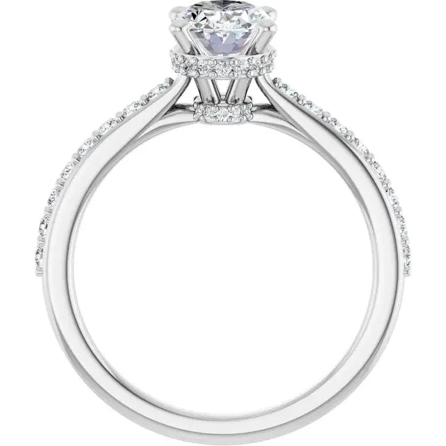 14K White Gold 1.33 CTW Oval-Cut Diamond Engagement Ring with a Hidden Halo Setting-