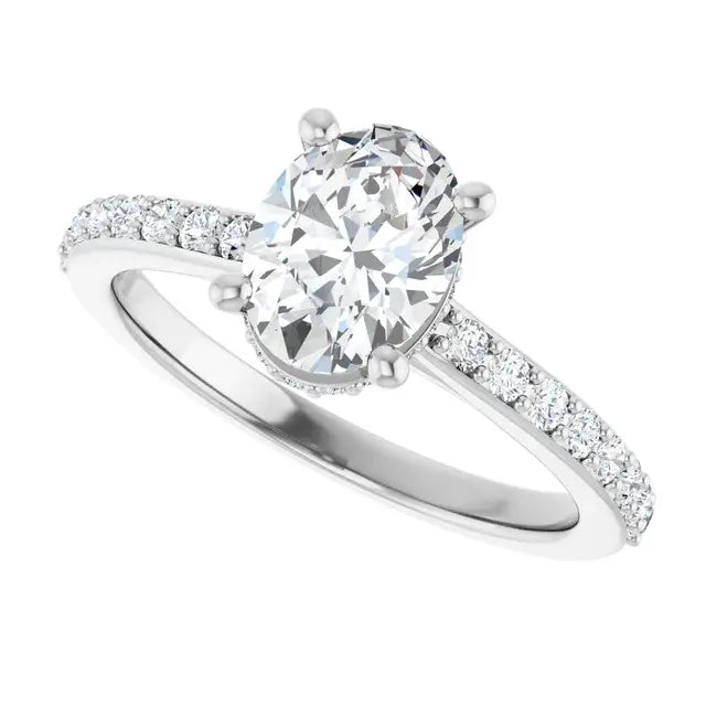 14K White Gold 1.33 CTW Oval-Cut Diamond Engagement Ring with a Hidden Halo Setting-