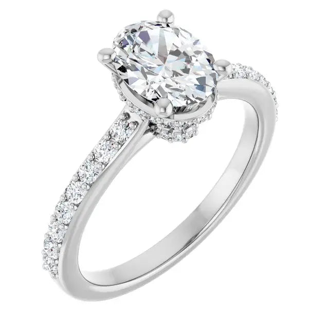 14K White Gold 1.33 CTW Oval-Cut Diamond Engagement Ring with a Hidden Halo Setting-