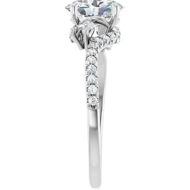 14K White Gold 1.33 CTW Oval-Cut Diamond Engagement Ring with a Pavé Band and Accented Setting-