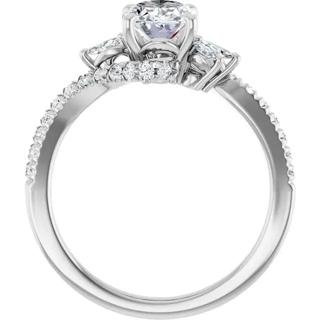 14K White Gold 1.33 CTW Oval-Cut Diamond Engagement Ring with a Pavé Band and Accented Setting-