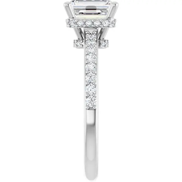 14K White Gold 1.34 CTW Emerald-Cut Accented Diamond Engagement Ring-