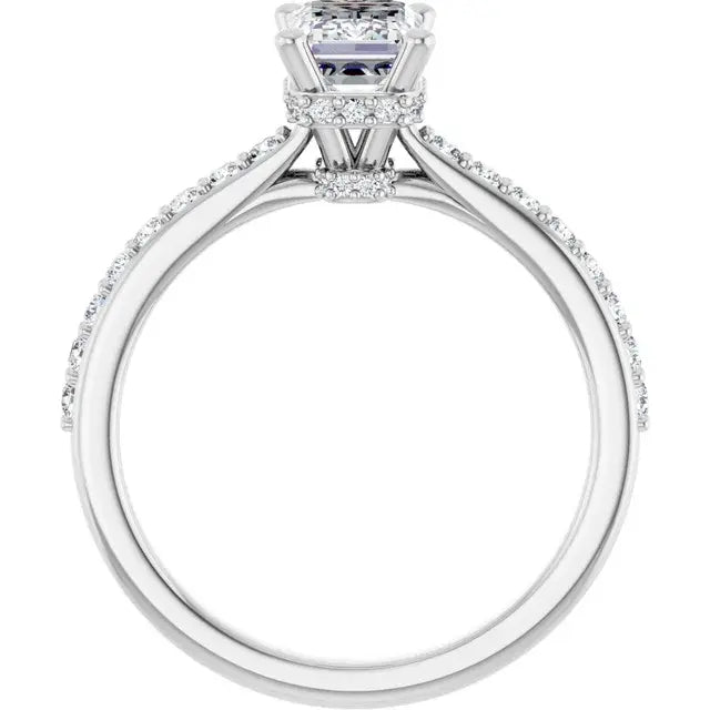 14K White Gold 1.34 CTW Emerald-Cut Accented Diamond Engagement Ring-