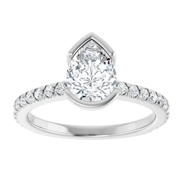 14K White Gold 1.34 CTW Pear-Cut Lab Grown Diamond Half Bezel Engagement Ring