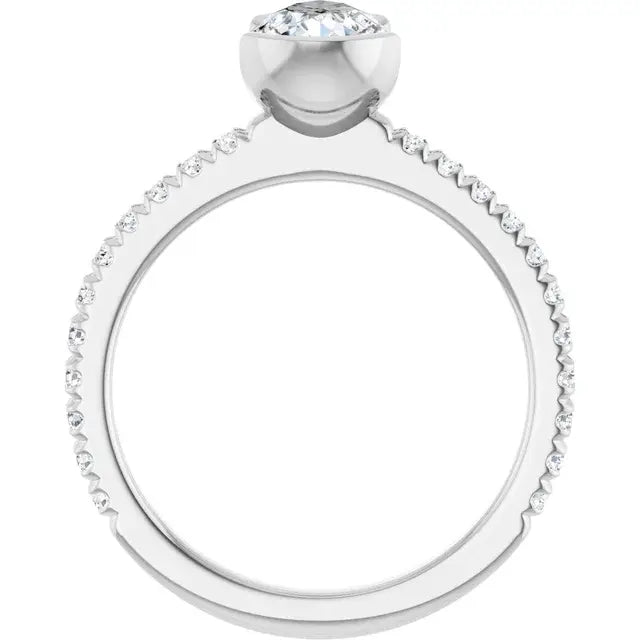 14K White Gold 1.34 CTW Pear-Cut Lab Grown Diamond Half Bezel Engagement Ring