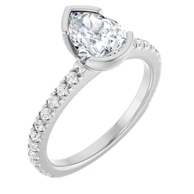 14K White Gold 1.34 CTW Pear-Cut Lab Grown Diamond Half Bezel Engagement Ring