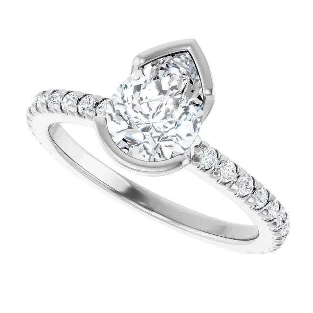 14K White Gold 1.34 CTW Pear-Cut Lab Grown Diamond Half Bezel Engagement Ring
