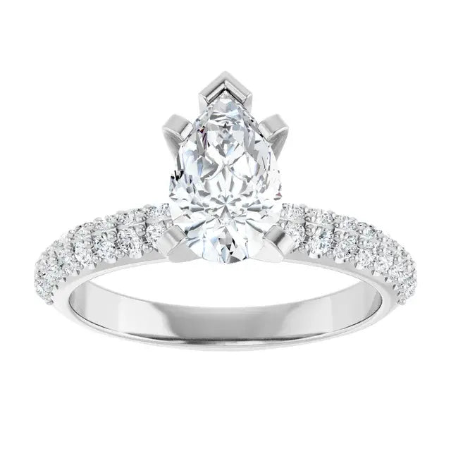 14K White Gold 1.37 CTW Pear-Cut Diamond Engagement Ring with Pavé Band-