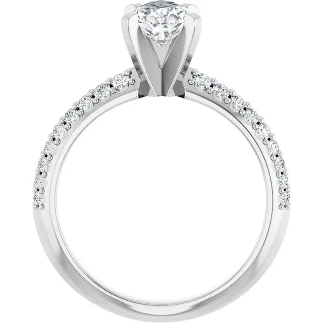14K White Gold 1.37 CTW Pear-Cut Diamond Engagement Ring with Pavé Band-