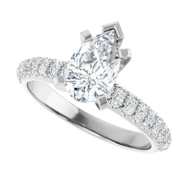 14K White Gold 1.37 CTW Pear-Cut Diamond Engagement Ring with Pavé Band-