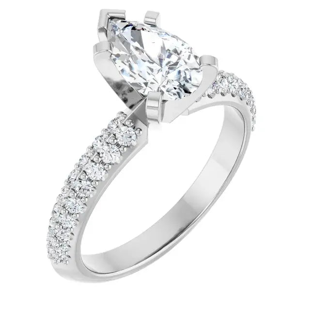 14K White Gold 1.37 CTW Pear-Cut Diamond Engagement Ring with Pavé Band-