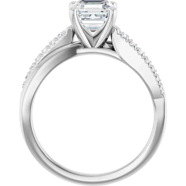 14K White Gold 1.38 CTW Asscher-Cut Accented Diamond Engagement Ring with a Split Shank Band