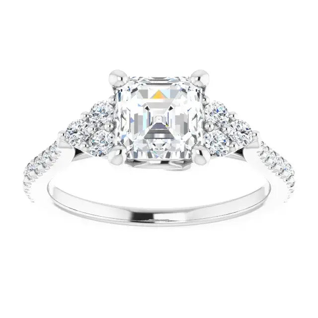 14K White Gold 1.39 CTW Asscher-Cut Diamond Engagement Ring with an Accented Setting