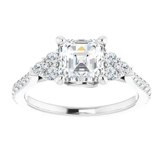 14K White Gold 1.39 CTW Asscher-Cut Diamond Engagement Ring with an Accented Setting