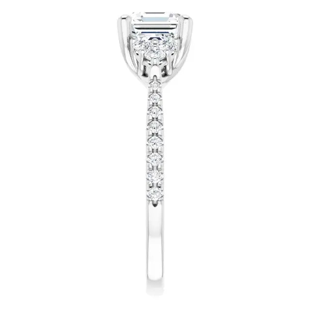 14K White Gold 1.39 CTW Asscher-Cut Diamond Engagement Ring with an Accented Setting