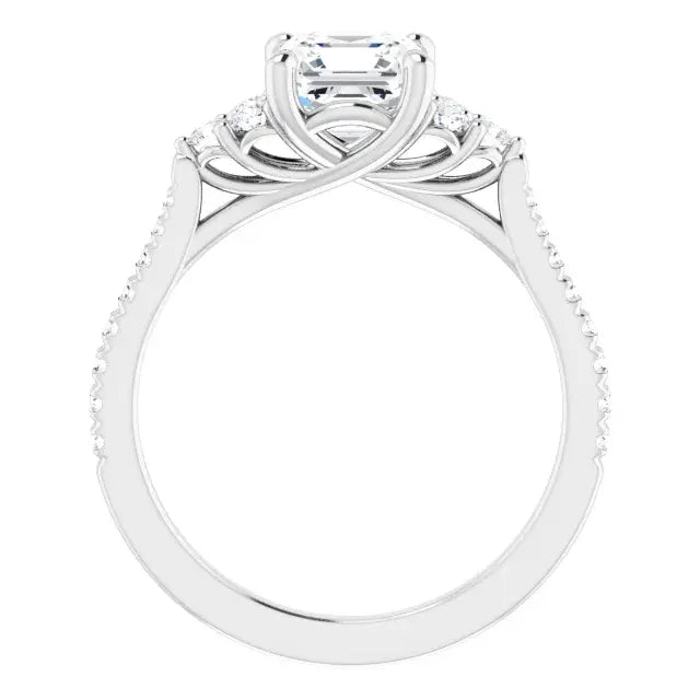 14K White Gold 1.39 CTW Asscher-Cut Diamond Engagement Ring with an Accented Setting