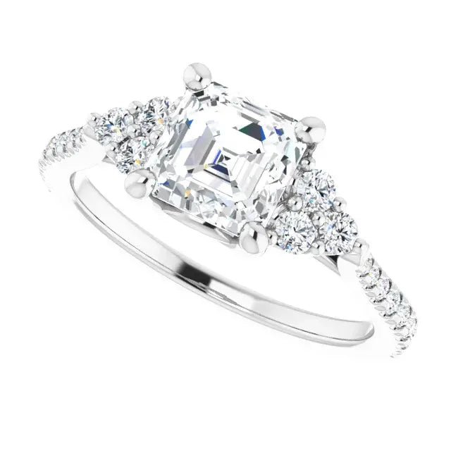 14K White Gold 1.39 CTW Asscher-Cut Diamond Engagement Ring with an Accented Setting