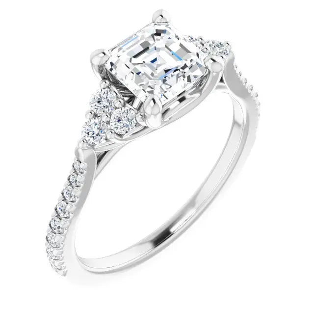 14K White Gold 1.39 CTW Asscher-Cut Diamond Engagement Ring with an Accented Setting
