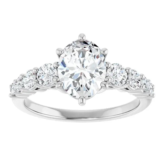 14K White Gold 1 3/4 CTW Oval-Cut Diamond Engagement Ring with Graduated Round Accents