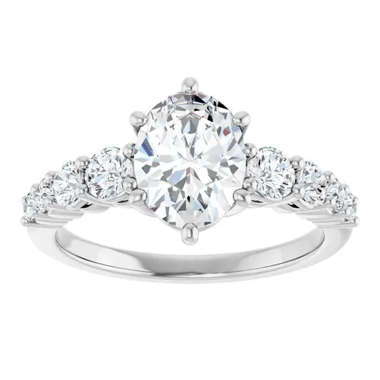 14K White Gold 1 3/4 CTW Oval-Cut Diamond Engagement Ring with Graduated Round Accents