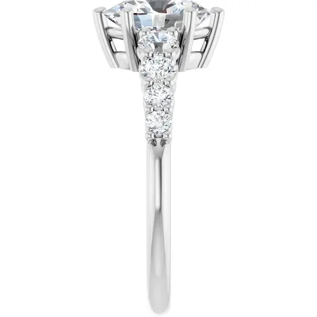 14K White Gold 1 3/4 CTW Oval-Cut Diamond Engagement Ring with Graduated Round Accents