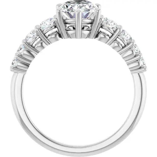 14K White Gold 1 3/4 CTW Oval-Cut Diamond Engagement Ring with Graduated Round Accents