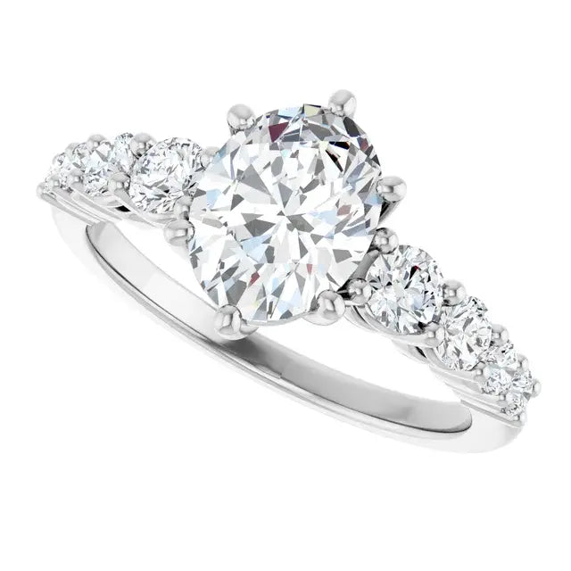 14K White Gold 1 3/4 CTW Oval-Cut Diamond Engagement Ring with Graduated Round Accents