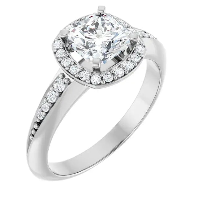14K White Gold 1 3/8 CTW Cushion-Cut Diamond Engagement Ring with Halo and Diamond Accents