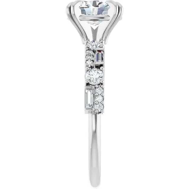 14K White Gold 1 3/8 CTW Oval-Cut Diamond Engagement Ring with Baguette and Round Accent Diamonds