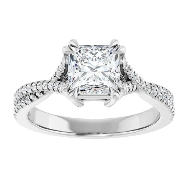 14K White Gold 1 3/8 CTW Princess-Cut Diamond Engagement Ring with Split Shank and Pave Accents