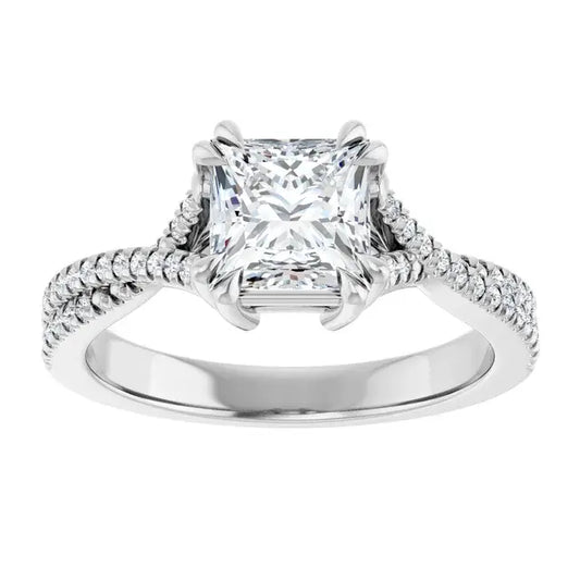 14K White Gold 1 3/8 CTW Princess-Cut Diamond Engagement Ring with Split Shank and Pave Accents