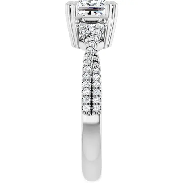 14K White Gold 1 3/8 CTW Princess-Cut Diamond Engagement Ring with Split Shank and Pave Accents