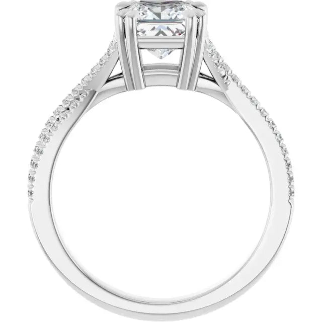 14K White Gold 1 3/8 CTW Princess-Cut Diamond Engagement Ring with Split Shank and Pave Accents